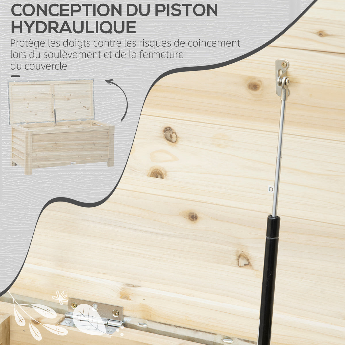 Coffre de jardin en bois et couvercle en métal galvanisé 155L avec vérins - 110 x 50 x 50 cm-4