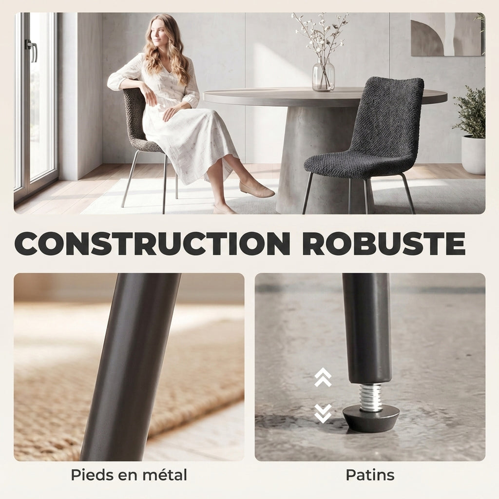 Lot de 2 Chaises de Salle à Manger, Chaises Cuisine Rembourrées en Velours, Dossier Incurvé, Pieds en Métal, Gris Foncé-5