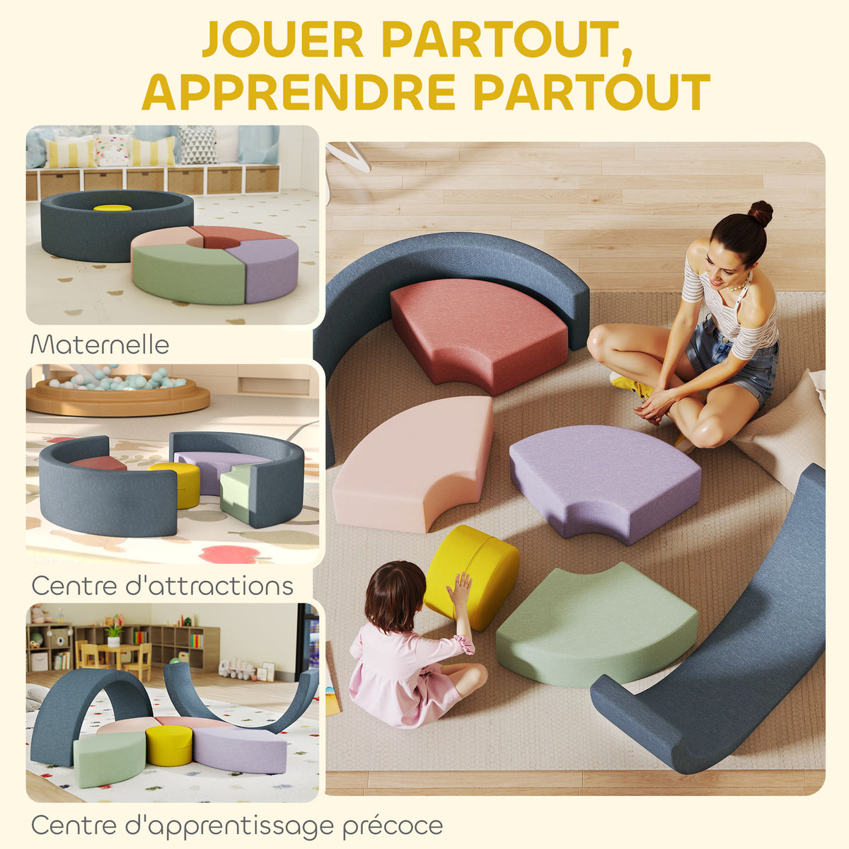 Parcours motricité bébé module motricité bébé 7 pièces avec housse lavable 107 x 107 x 30 cm multicolore-8