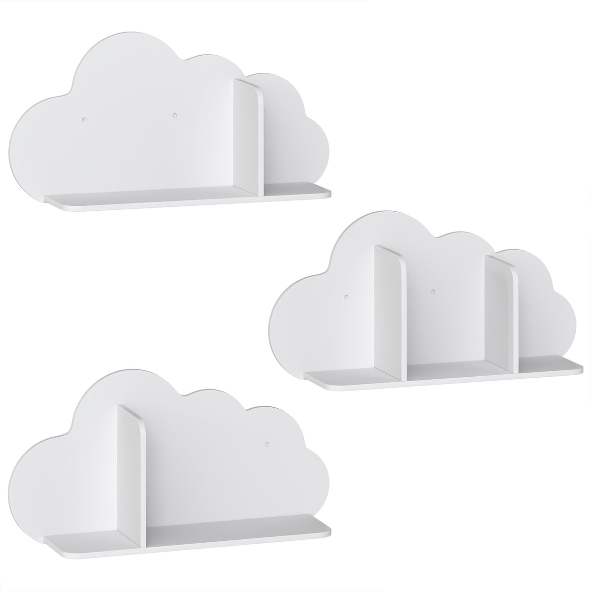 Lot de 3 Étagères à Livres Murales pour Enfant, Forme Nuage, Bibliothèque pour Enfants 3-8 ans, Blanc-0