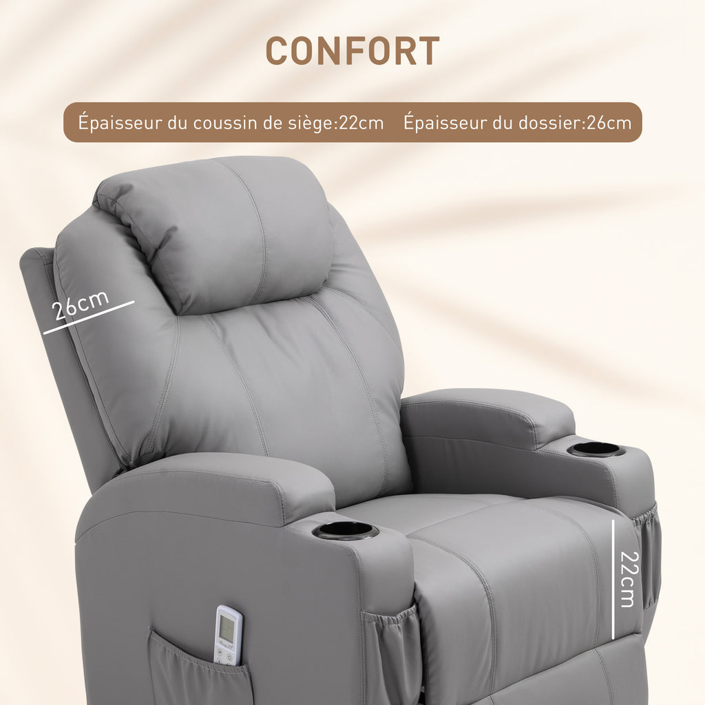 Fauteuil de Massage Inclinable, Chaise de Relaxation avec dossier et repose-pied électrique réglables revêtement synthétique pour Salon, Chambre, Cinéma Maison Gris-5