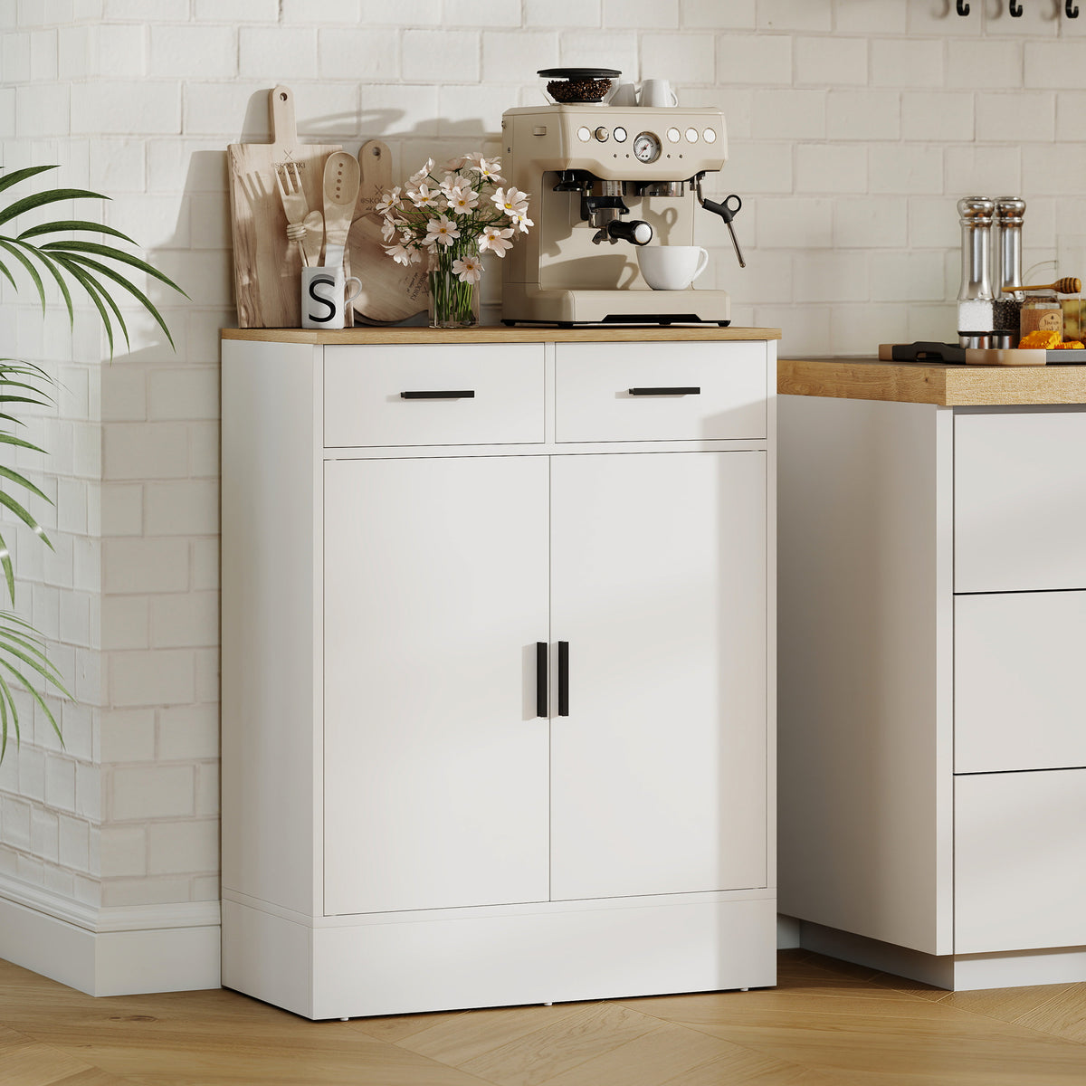 Buffet, meuble de rangement avec 2 portes, 2 tiroirs et étagère réglable, 68,6 x 35 x 90,3 cm, bois naturel et blanc-8
