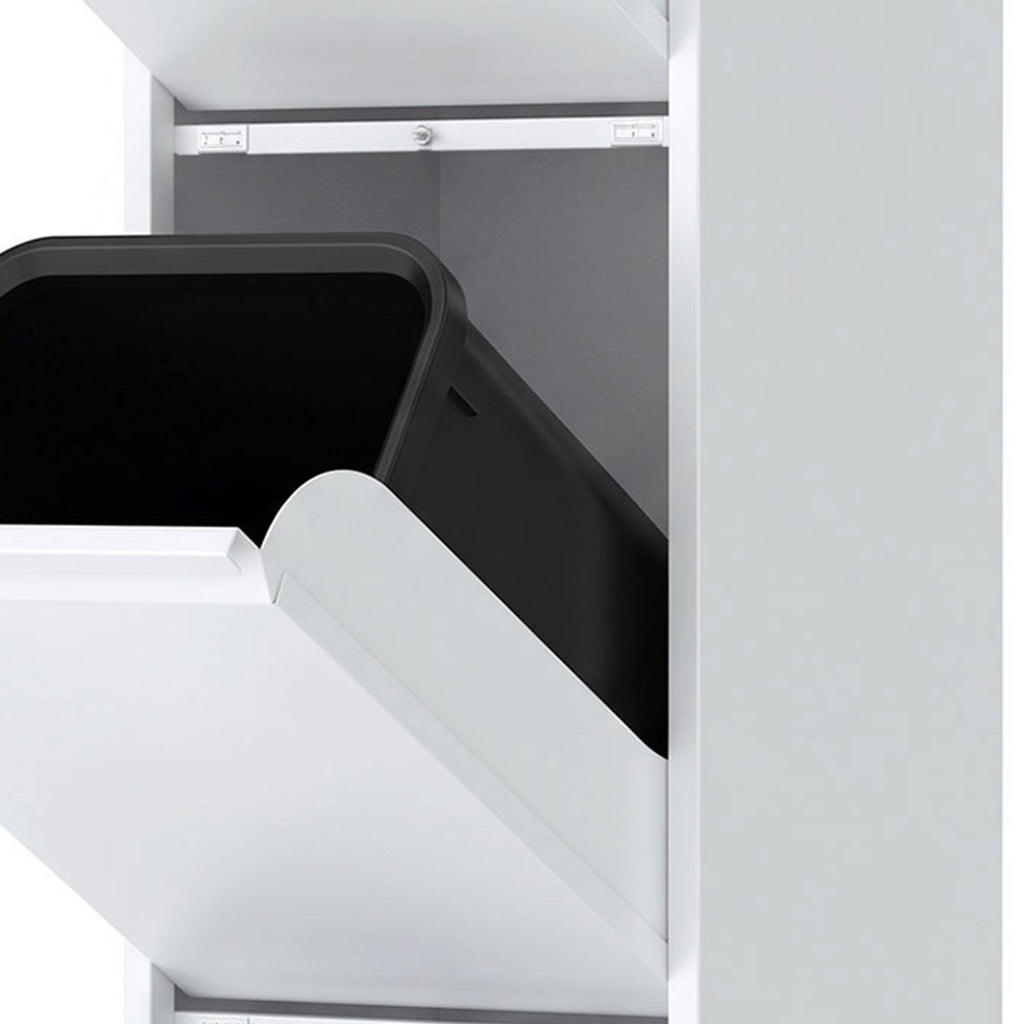 Meuble Poubelle de Tri Sélectif, Poubelle de Recyclage 45 L (3 x 15 L), 3 Compartiments, Portes à Fermeture Douce, Blanc-6