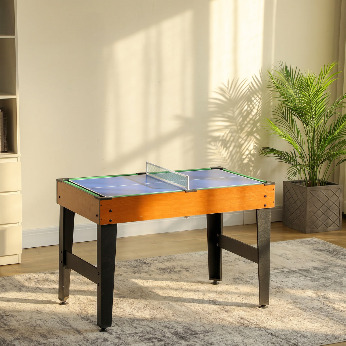 Table MultiJeux 5 en 1 Babyfoot Billard Air Hockey Ping-Pong et Basket Accessoires 134x108x144cm Marron Noyer-1
