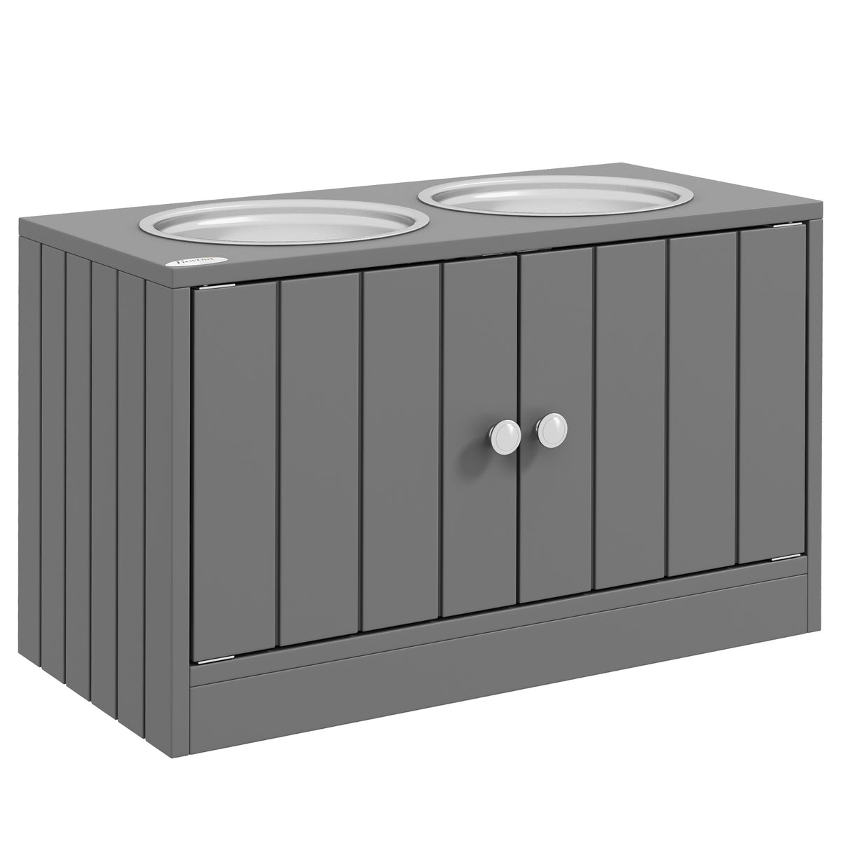 Gamelles Chiens Surélevées Gamelle Double Chien Chat Porte-Gamelles 2L Acier Inox 60 x 30 x 35,5 cm Gris-0