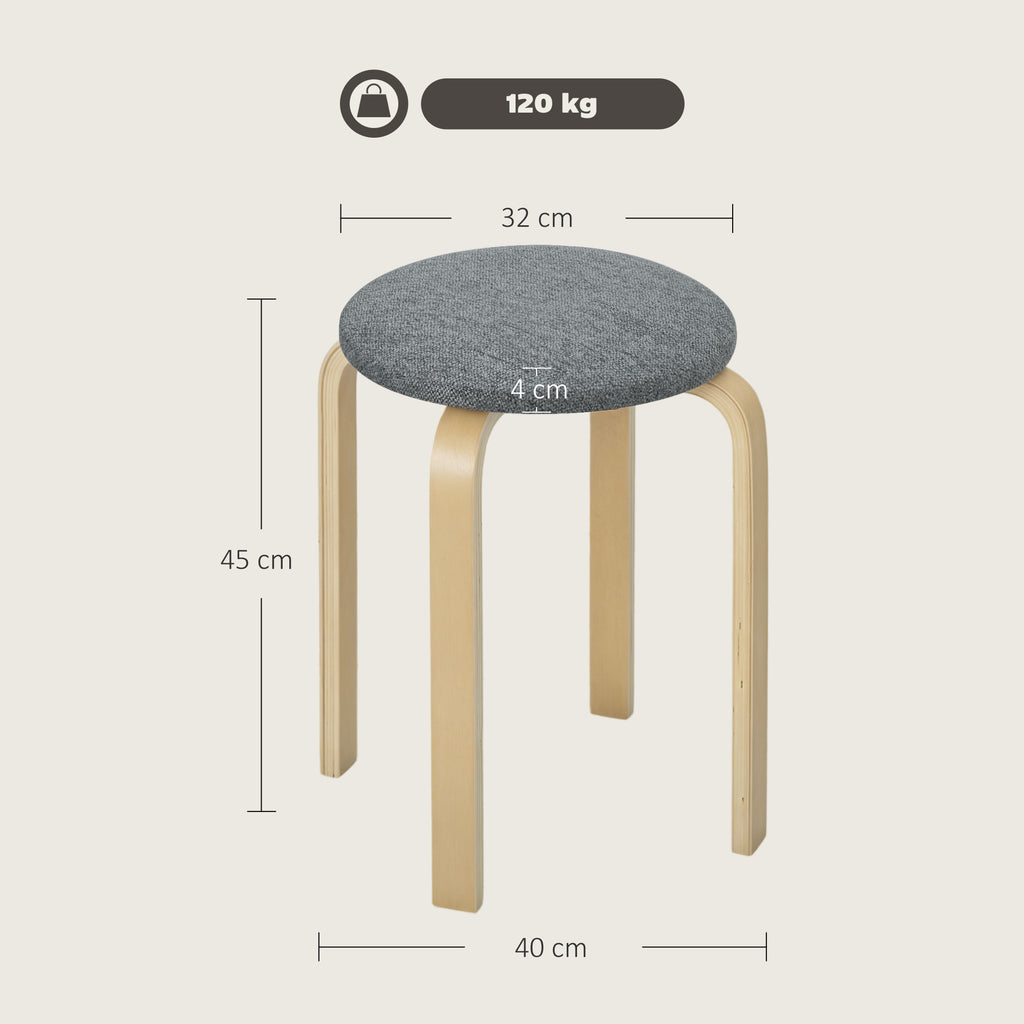 Ensemble de 4 tabourets empilables ronds sans dossier avec assise rembourrée, 40 x 40 x 45 cm, gris-2