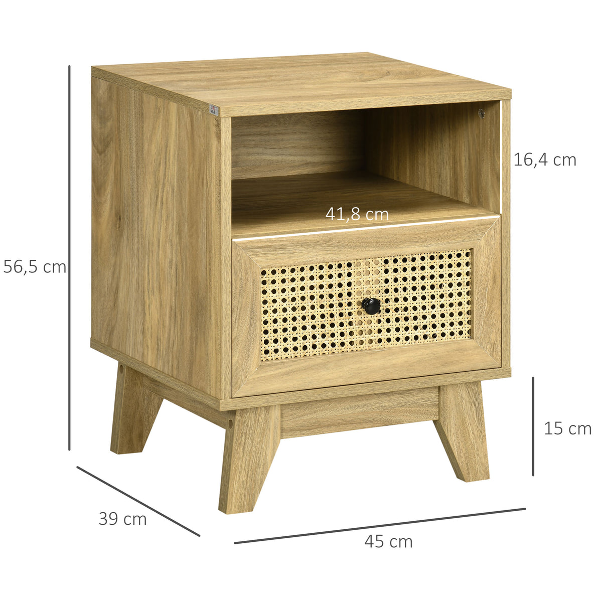 Lot de 2 tables de chevet  table de nuit avec tiroir porte cannage et niche vintage 45 x 39 x 56,5 cm-2
