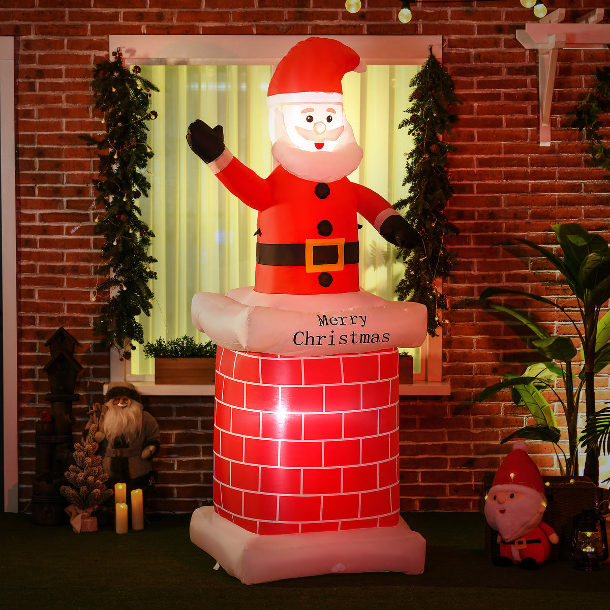 Père Noël gonflable avec cheminée lumineux LED hauteur 210 cm polyester imperméable rouge blanc noir-1