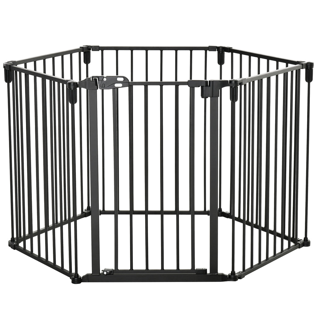 Barrière de sécurité barrière de protection cheminée parc enclos chien pliable modulable 6 panneaux avec porte sans perçage 362,5 x 76 cm noir-0