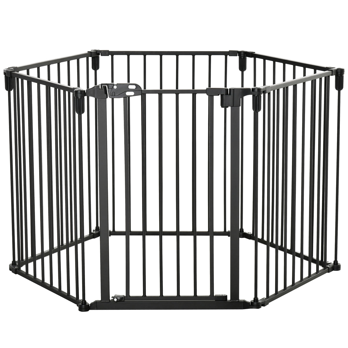 Barrière de sécurité barrière de protection cheminée parc enclos chien pliable modulable 6 panneaux avec porte sans perçage 362,5 x 76 cm noir-0