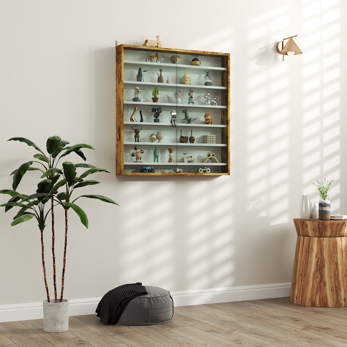 Vitrine pour collection vitrine murale 80 x 9,5 x 83 cm 6 étagères réglables en hauteur 2 portes coulissantes en verre-1