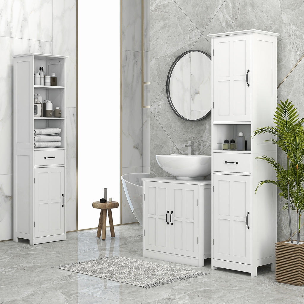 Meuble sous lavabo salle de bain meuble sous vasque avec double porte et étagère réglable, 60x30x60cm, blanc-6