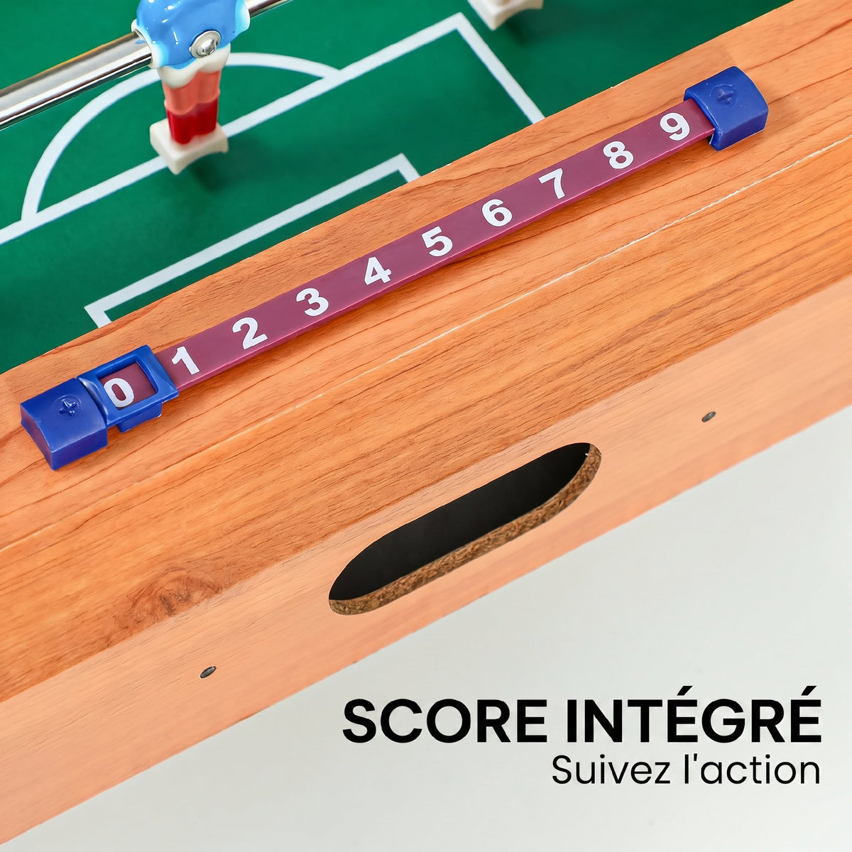 Mini Babyfoot Jeu de Table Baby-Foot Panneaux de Score et 2 Balles 50,6x50,5x18cm Finition Bois Naturel-4