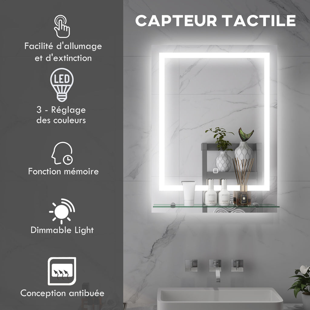 Miroir rectangulaire mural lumineux LED de salle de bain 70 x 50 cm-3
