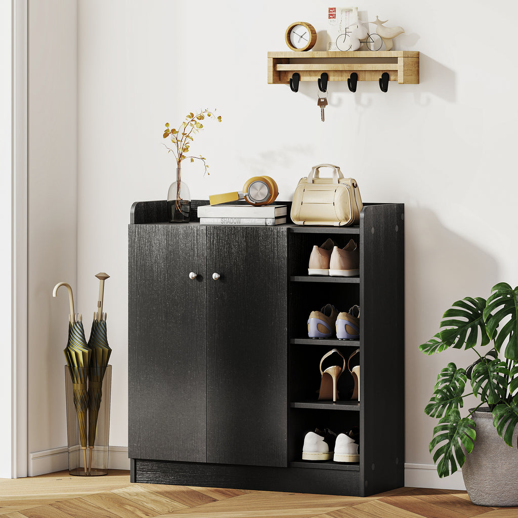 Meuble de rangement à chaussures pour entrée 12 paires - armoire à chaussures avec 4 compartiments ouverts- noir-6