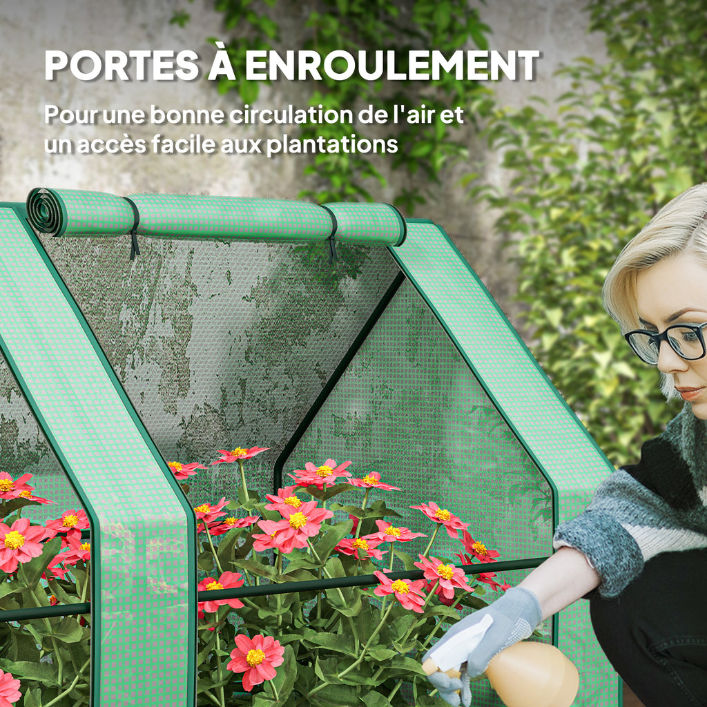 Mini Serre de Jardin mini serre tunnel 4 fenêtres avec Zip enroulables Acier PE 140 g/m² Anti-UV 360x90x90cm Vert-6