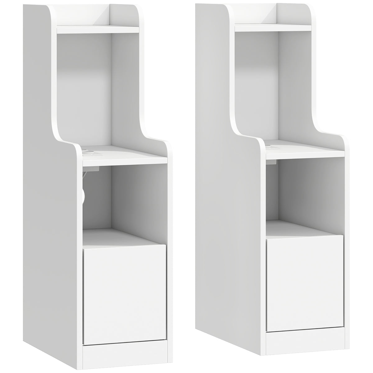 Lot de 2 Tables de Chevet avec Station de Charge, Tables de Nuit Modernes avec Tiroir, Étagères Ouvertes, Blanc-0