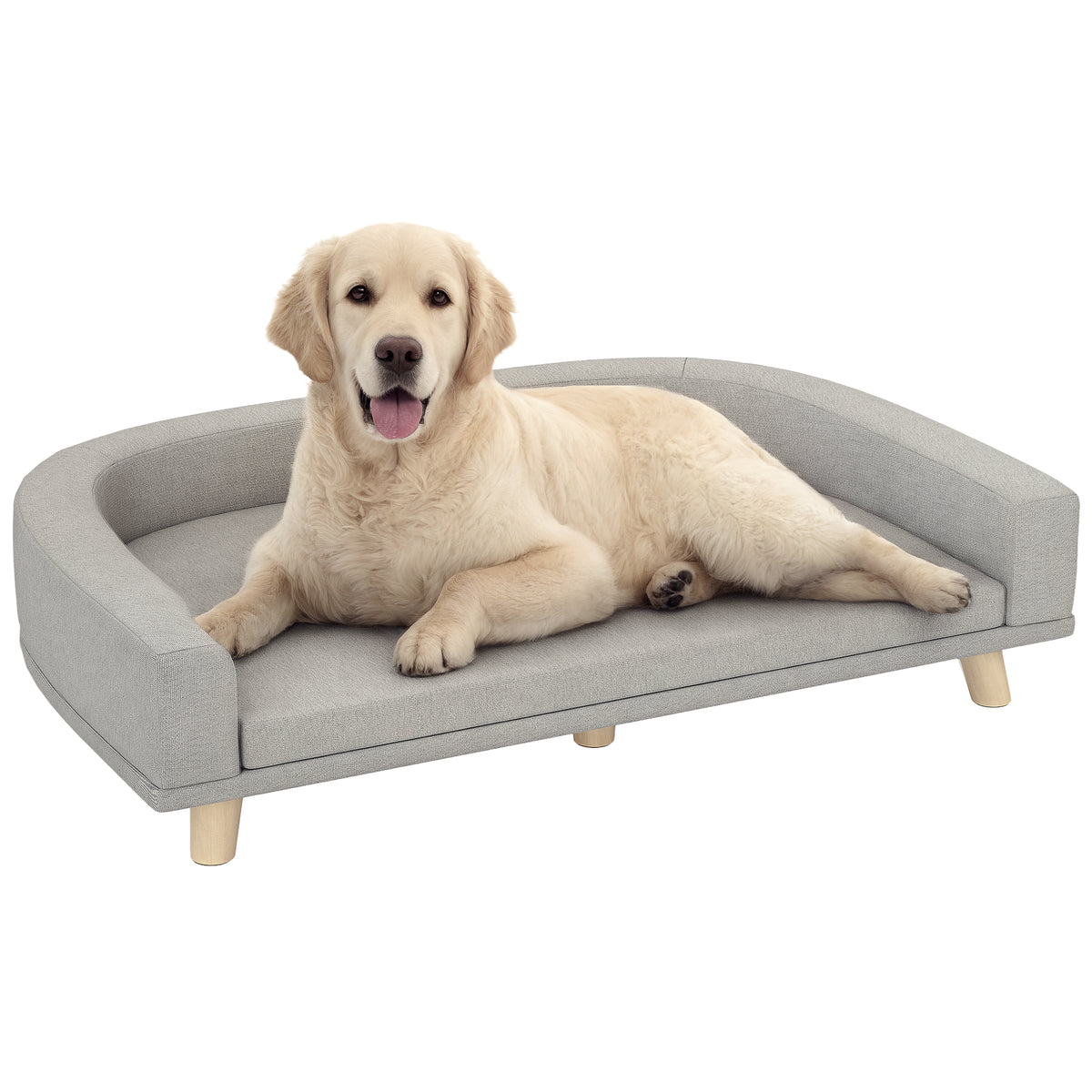 Canapé pour chien grand lit surélevé pour chien coussin lavable cadre en bois tissu polyester 98 x 67 x 25 cm gris-0