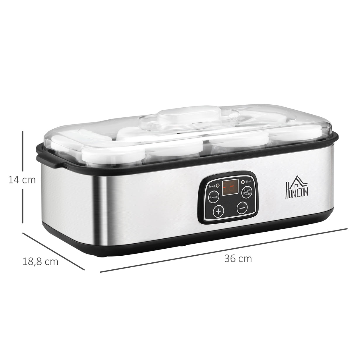 Yaourtière avec 8 Pots en Verre de 180ml, Machine à Yaourt Électrique en Acier Inoxydable avec Minuterie, Thermostat Réglable et Affichage Numérique pour des Desserts Maison Sains-2