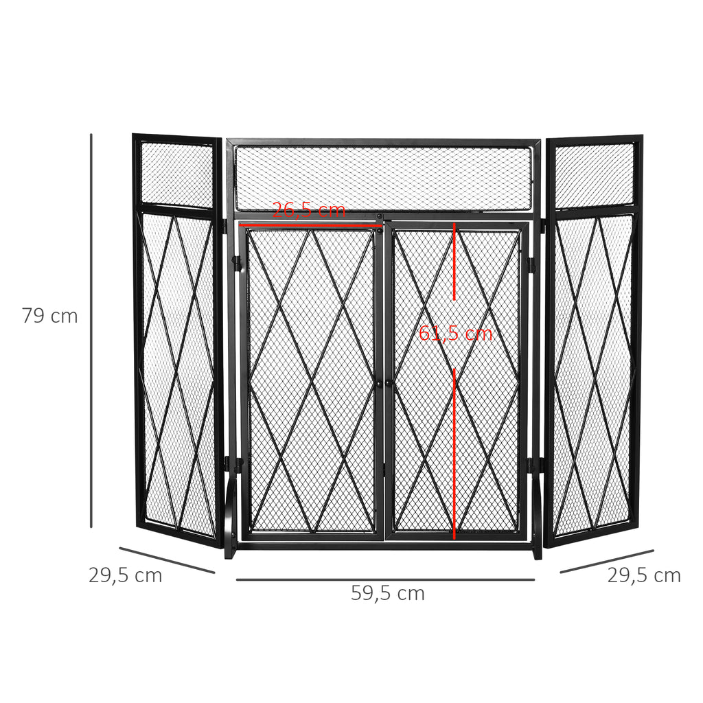 Grille de protection pour cheminée 120 x 79 cm - pare-feu pour cheminée ou poêle - pare-étincelles - barrière de sécurité - 3 volets pliables et porte - métal noir-2