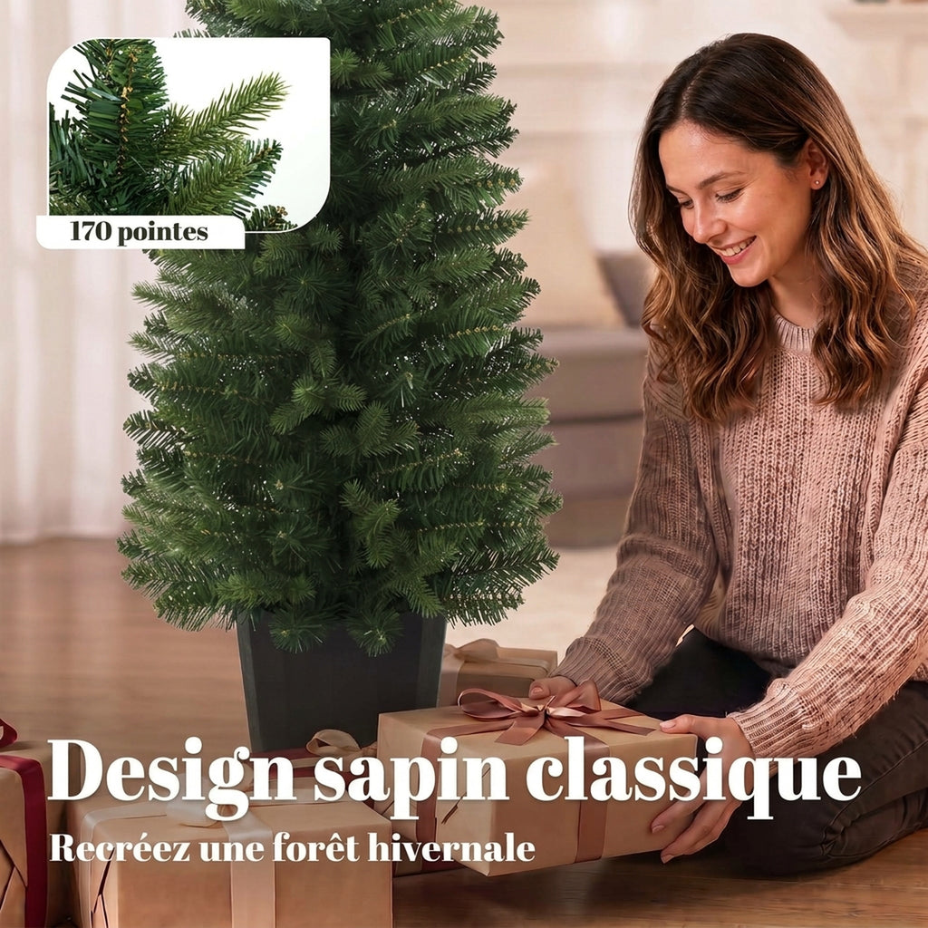 Lot de 2 Sapins de Noël Artificiels 120 cm, Base en Pot de Culture, Pointes de Branches Ignifuges, Vert-4