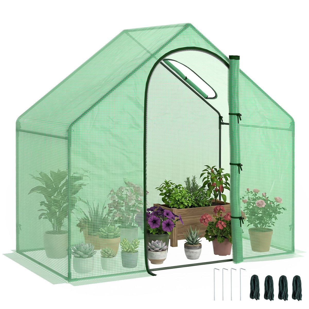 Serre de jardin PE, serre de balcon, bâche renforcée, châssis en acier, porte zippée enroulable, pour légumes plantes, intérieur et extérieur, 180 x 100 x 168 cm, vert-0