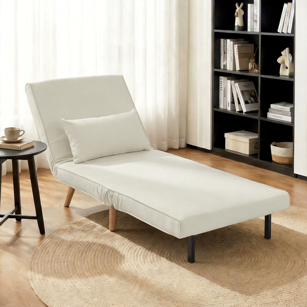 Fauteuil chauffeuse convertible 3 en 1 lit fauteuil lit 1 place dossier 5 positions en tissu avec coussin, crème-1