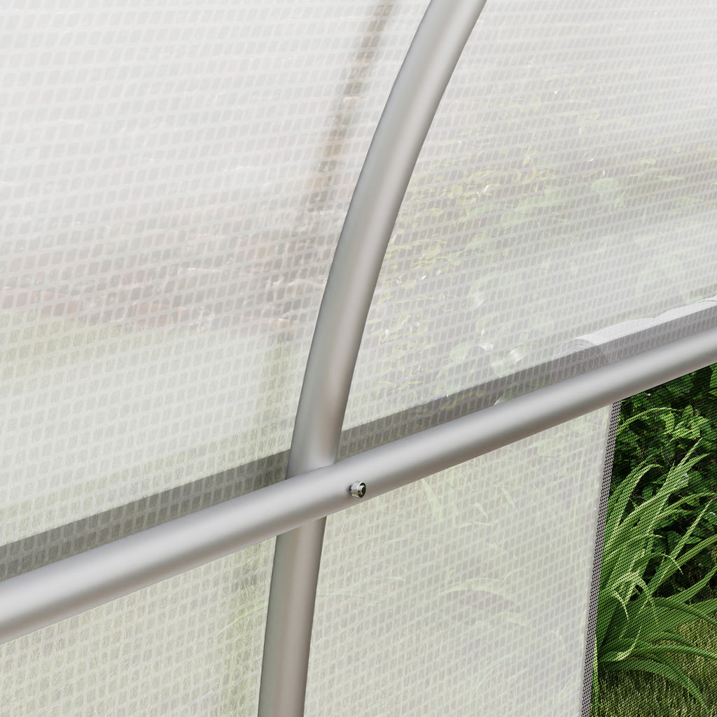 Serre de jardin tunnel grande taille avec bâche PE cadre en acier porte enroulable et 12 fenêtres 8 x 3 x 2 m blanc-8