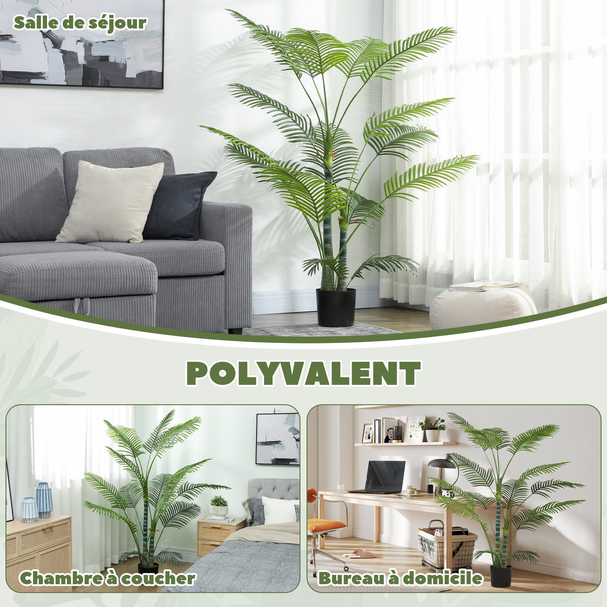 Plante artificielle intérieure 170 cm, palmier arbre artificiel avec pot en plastique et flocage, vert-4
