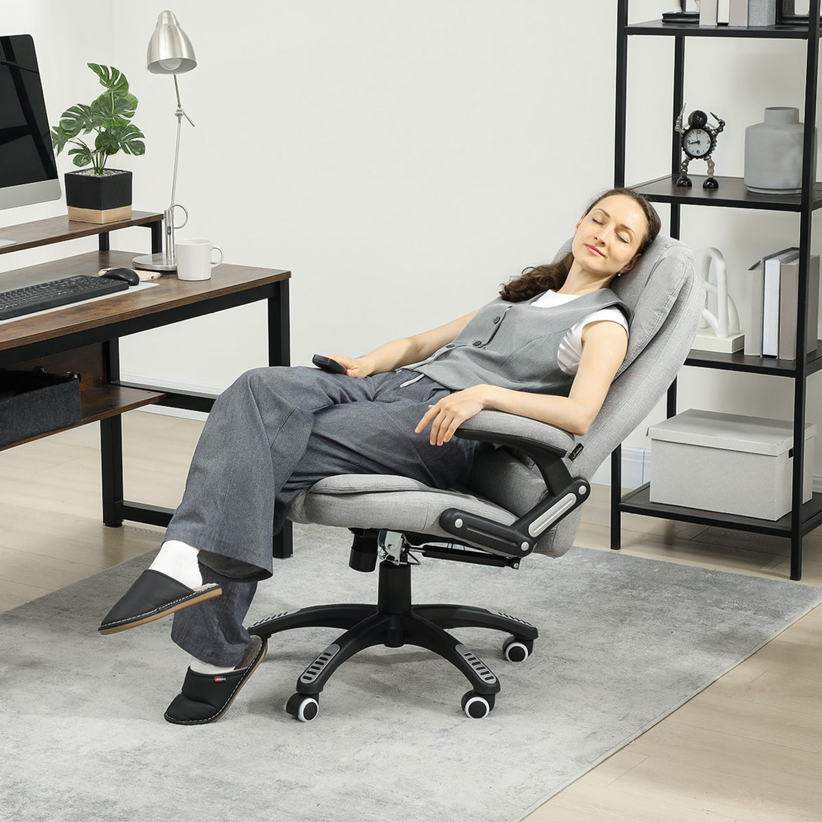 Fauteuil de bureau massant et chauffant chaise de bureau avec hauteur réglable dossier inclinable et télécommande gris-1