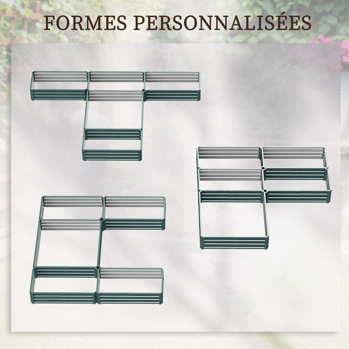 Jardinière carré potager de jardin en acier modulable ensemble de 5 jardinières pour légumes, plantes, fleurs, vert-3