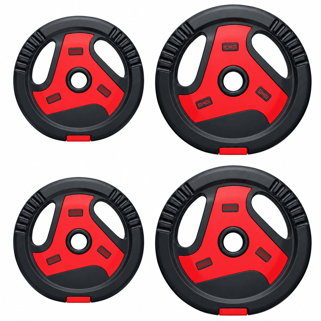 Disques de Poids 30 kg avec 3 Poignées, Disques d'Haltères 5/10 kg, Finition PP, Trous de Ø 25mm, Rouge-0