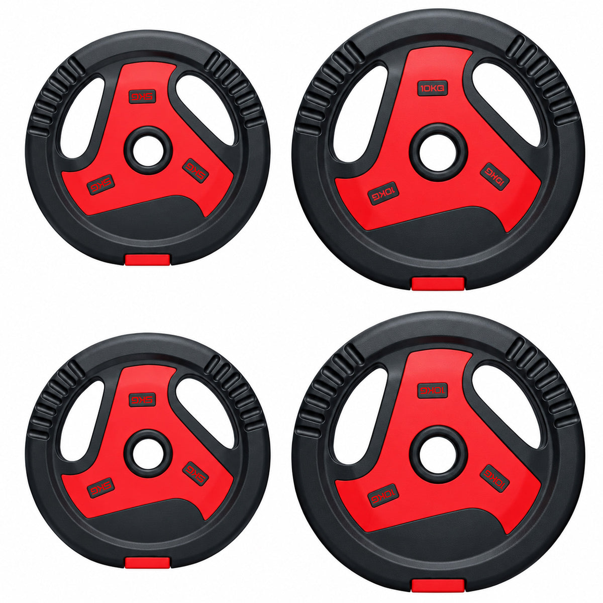 Disques de Poids 30 kg avec 3 Poignées, Disques d'Haltères 5/10 kg, Finition PP, Trous de Ø 25mm, Rouge-0