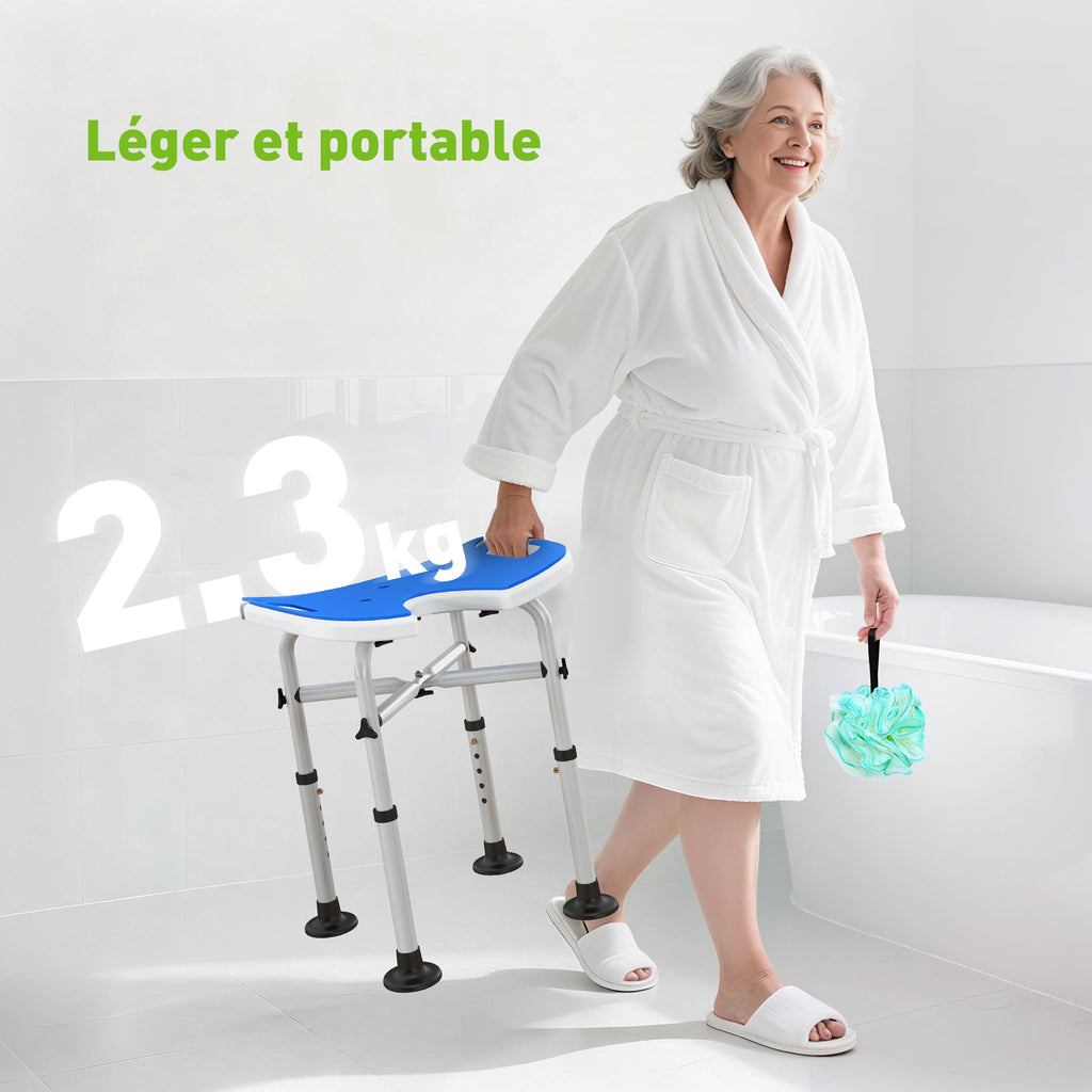 Tabouret de douche siège de douche hauteur ajustable 39-51,5 cm barre d'appui à ventouse patins à ventouse bleu foncé-6