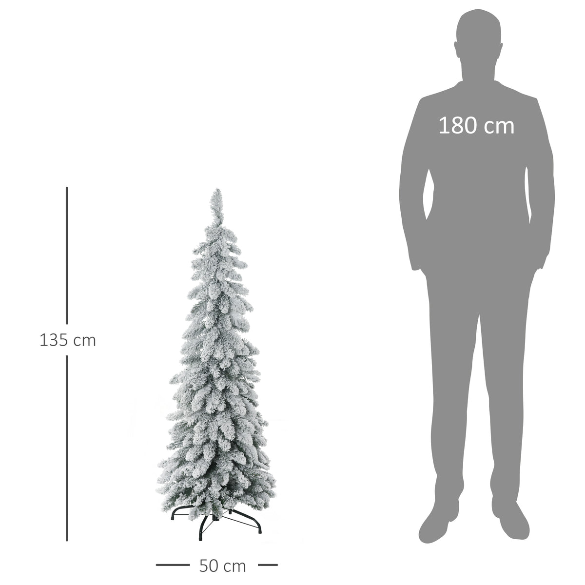 Arbre de Noël artificiel avec support en acier 253 branches enneigées socle pliable hauteur 135 cm vert-2