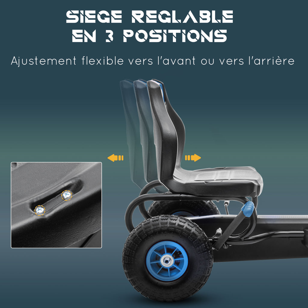 Kart à pédales pour enfant siège réglable 3 positions frein à main enfant de 5 à 12 ans bleu noir-3