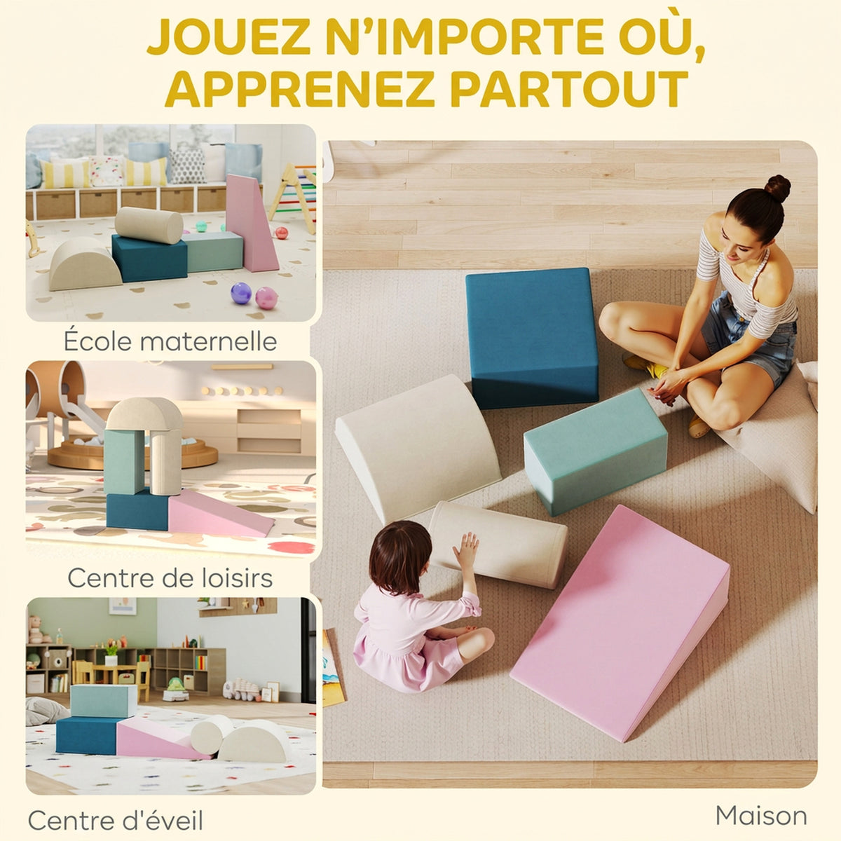 Parcours motricité bébé 5PCS, module en mousse souple avec housse en velours, multicolore-6