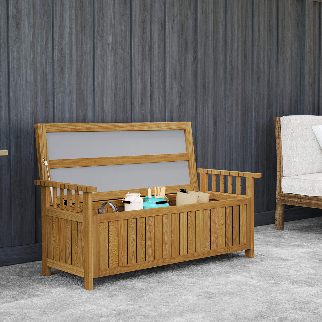 Banc de jardin 2 places en bois avec rangement de 151L banc d'extérieur avec accoudoirs 128,5 x 56 x 53,5 cm marron-7
