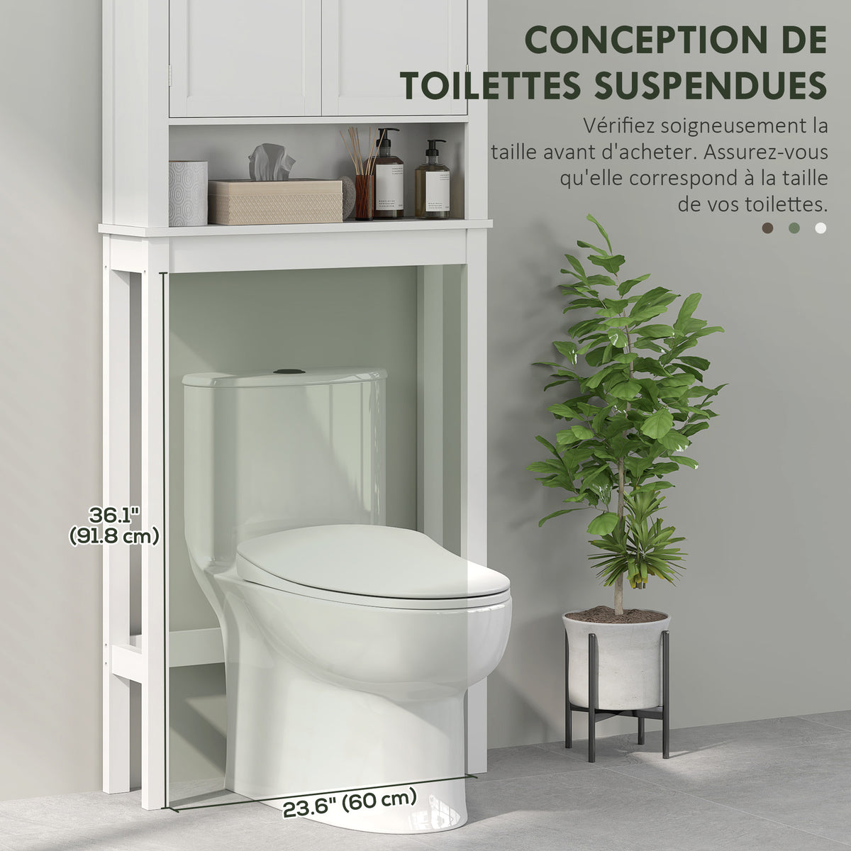 Meuble WC dessus de toilette meuble machine à laver meuble salle de bain placard 2 portes étagères réglables blanc-4