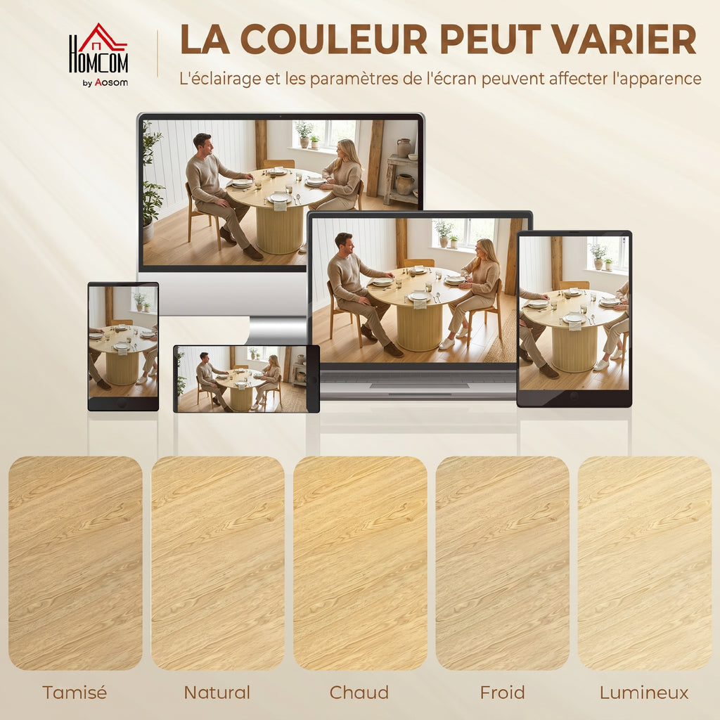 Table à manger ronde pour 4-6 personnes, Ø 120 x 75 cm, table de cuisine avec base cylindrique cannelée, bois naturel-6