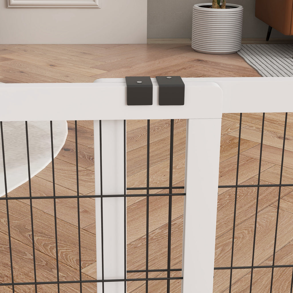 Barrière de sécurité pour chien barrière de protection à 2 panneaux largeur réglable 101-181 cm en bois acier blanc-8