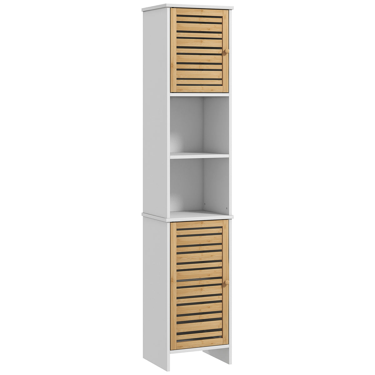 Meuble Colonne Rangement Salle de Bain bicolore dim. 35L x 30l x 170H cm 2 placards avec étagère réglable + 2 niches-0