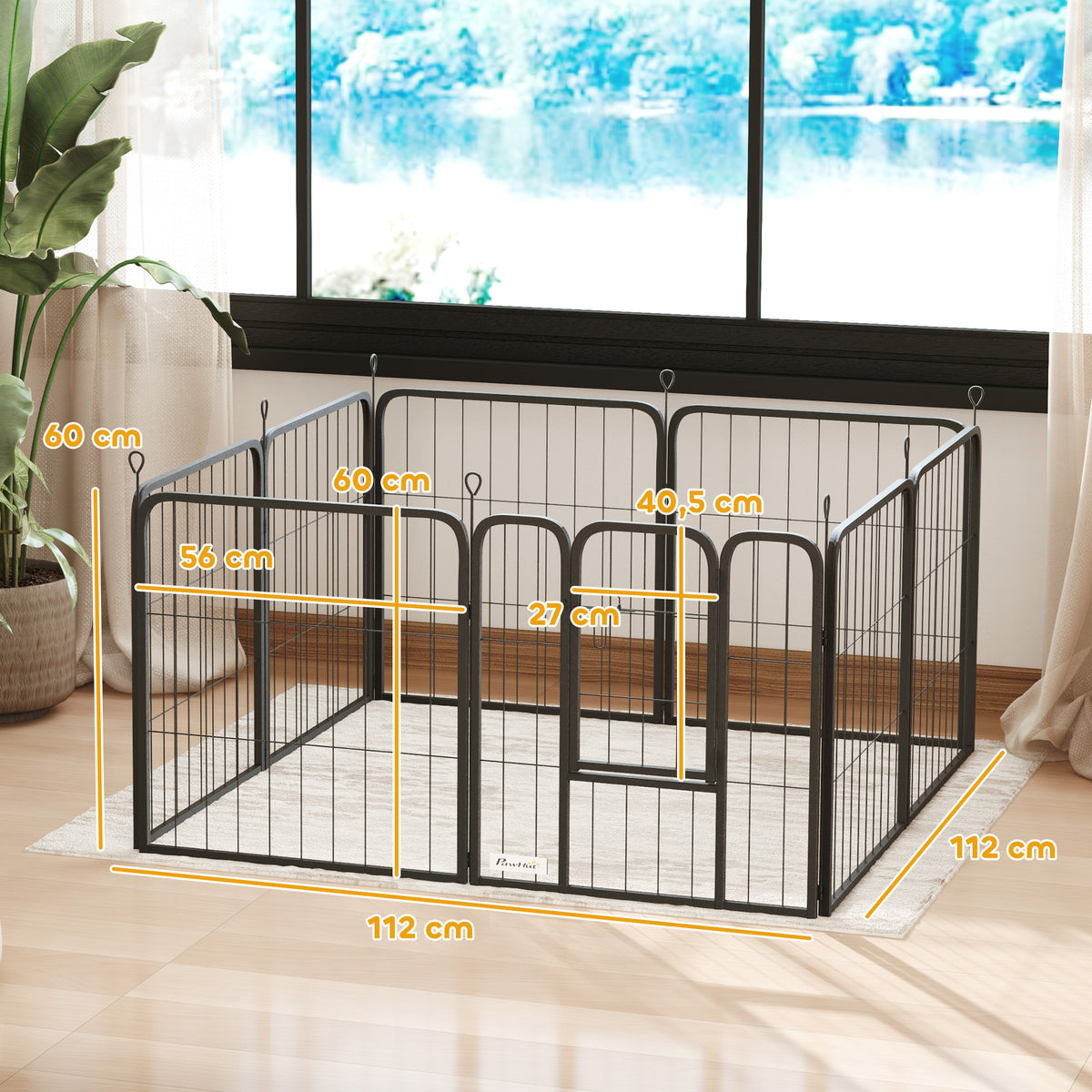 Parc pour chien enclos chien 8 panneaux modulable et pliable acier avec porte pour chiot intérieur extérieur 60 cm noir-2