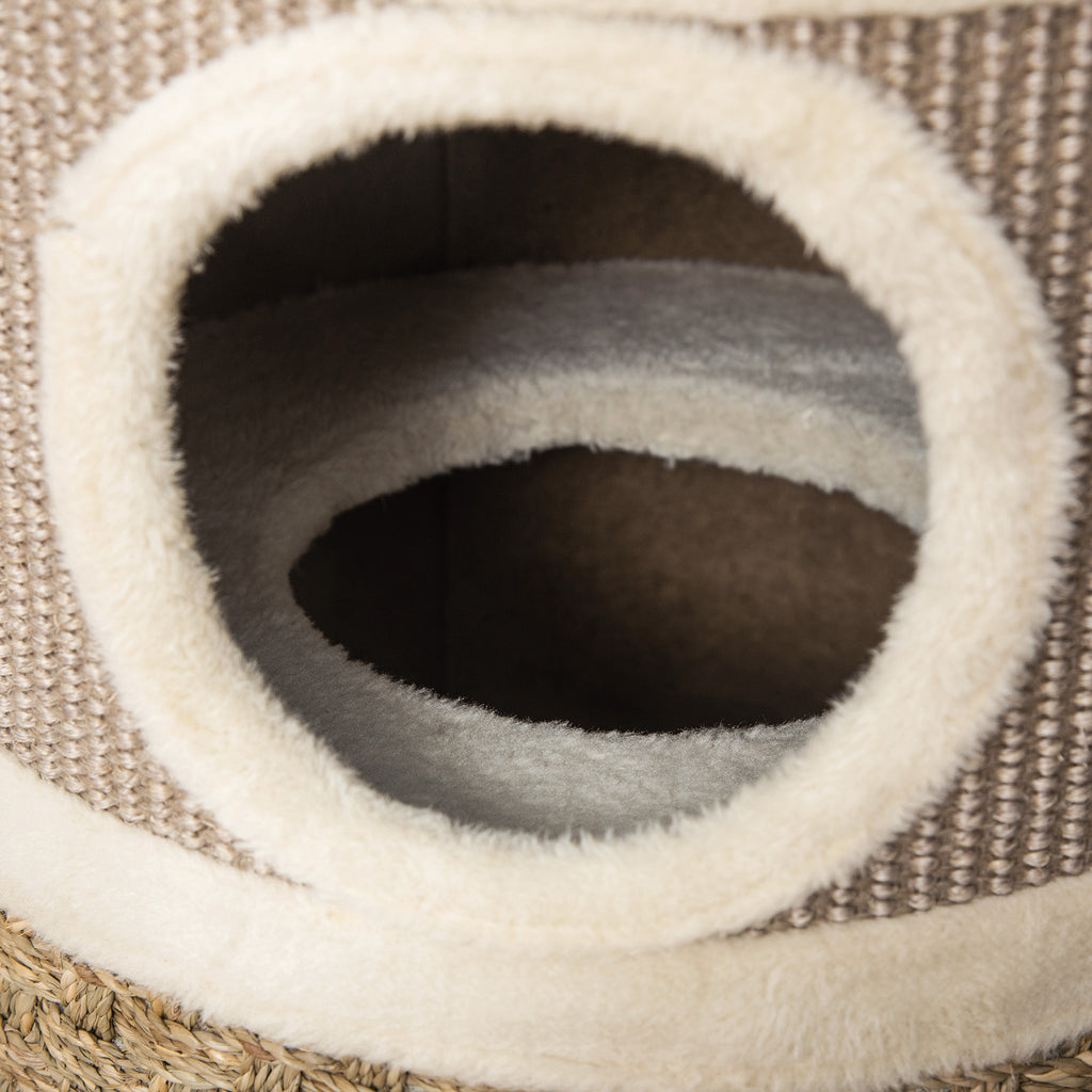 Tonneau à Gratter pour Chat, Arbre à Chat Sisal Naturel et Herbiers Marins Recouvert de Peluche, 37,5 x 37,5 x 70 cm, Kaki et Café-8