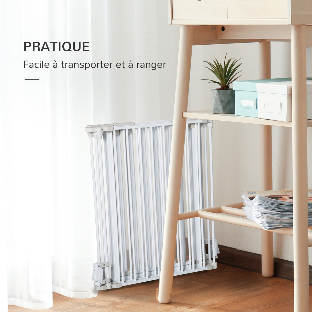 Barrière de sécurité parc enclos chien modulable pliable porte intégrée 300L max. x 74,5H cm métal PP blanc-4