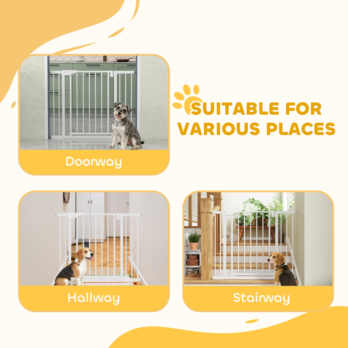 Barrière de sécurité pour chiens et bébés 76 à 102 cm avec extension fixation par pression sans perçage blanc-7