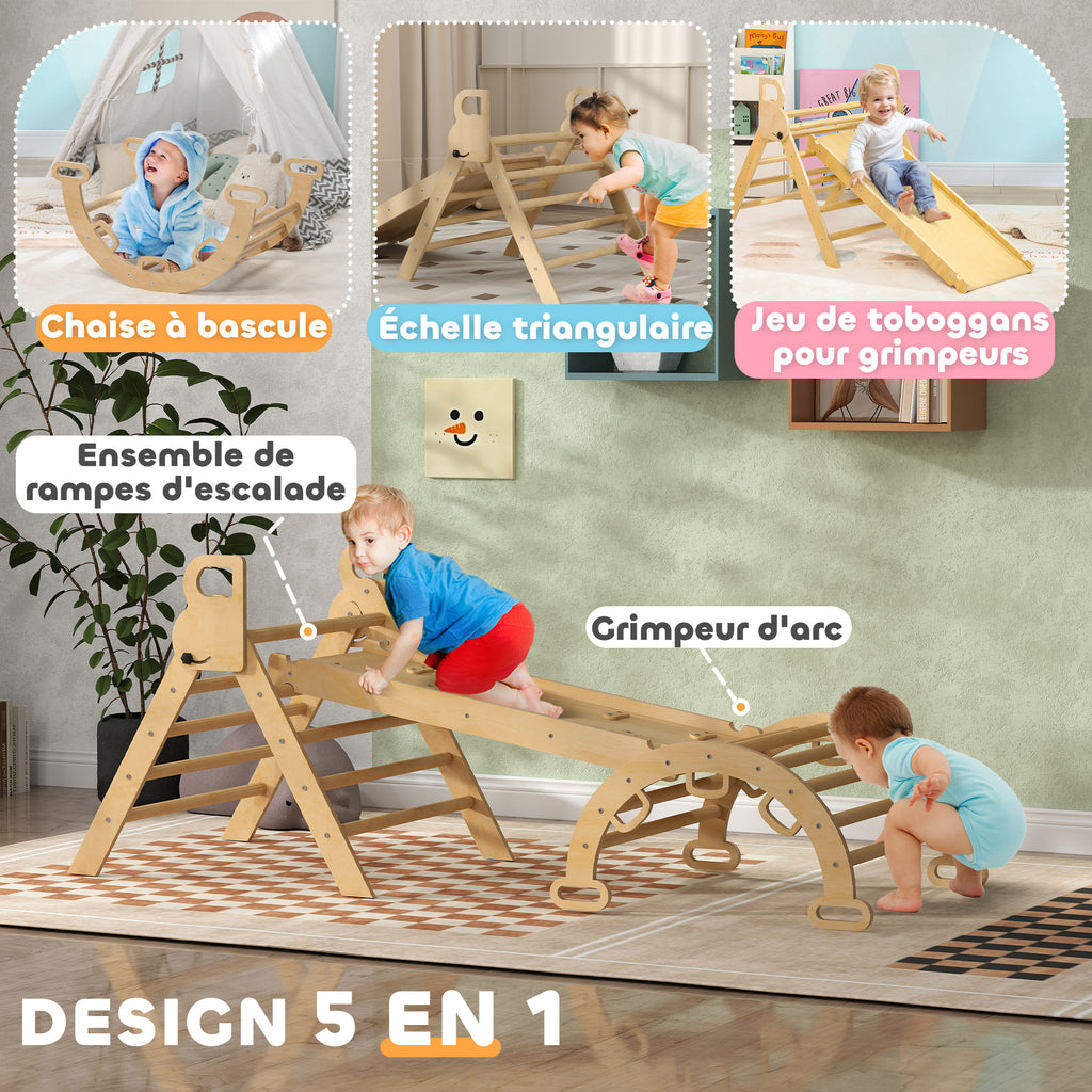 5 en 1 Triangle arche d'escalade enfants avec triangle d'escalade, rampe d'escalade réversible, bascule-3