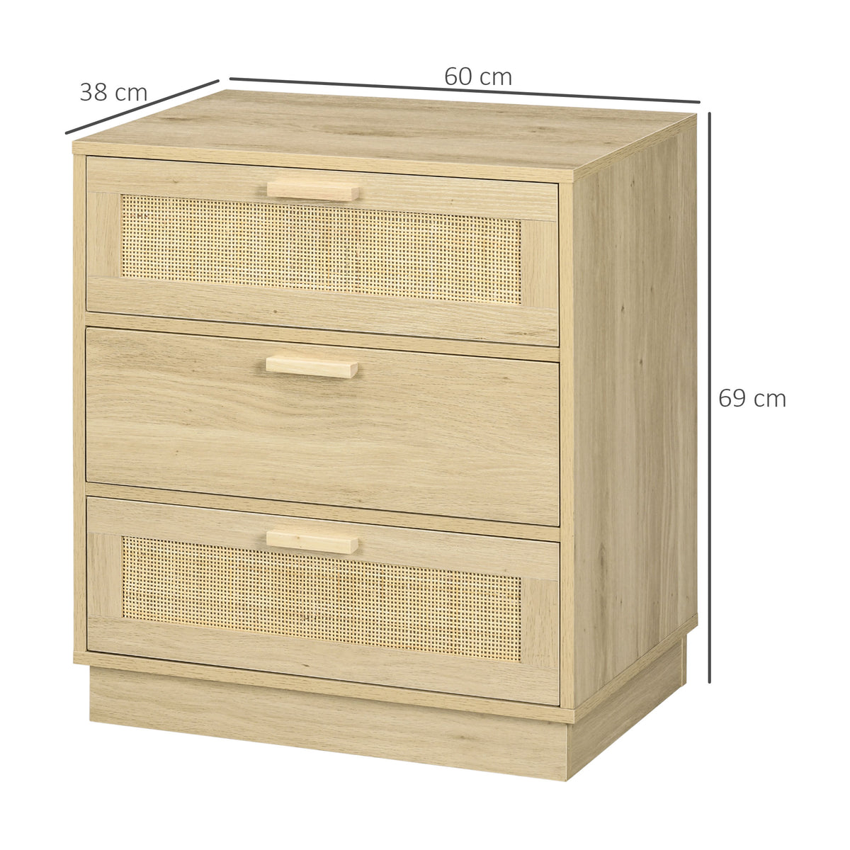 Commode design bohème en rotin avec 3 tiroirs, meuble de rangement pour le salon, le couloir, l'entrée, bois naturel-2