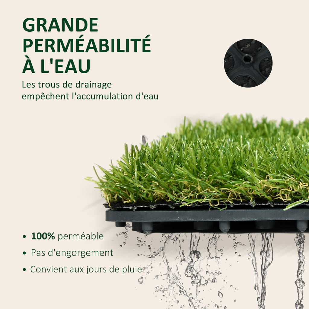 Gazon synthétique Artificiel Set de 10 Dalles Carreaux 30 x 30 cm épaisseur Confort 3,5 cm à emboîter Vert-4