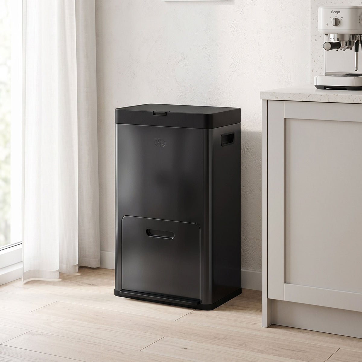Poubelle Rectangulaire à Pédale, Poubelle Cuisine 56L, 3 Compartiments, Fermeture Douce, Acier Inox, 45,7x35,8x76cm Noir-1